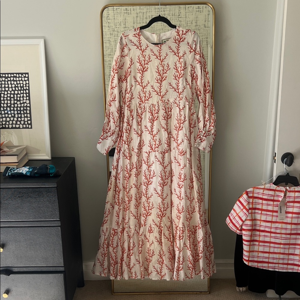 Agua Bendita Red Coral Print Long Sleeve Dress